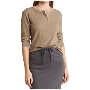 NEW STANDARD JAMES PERSE 3/4 Sleeve Thermal Henley in Fawn